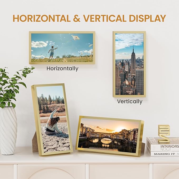 5x10 Aluminum Metal Picture Frame,Tempered Glass Gold Photo Frame 5x10 for Family Photo,Posters,Art,Document to Wall Mount Horizontally or Vertically