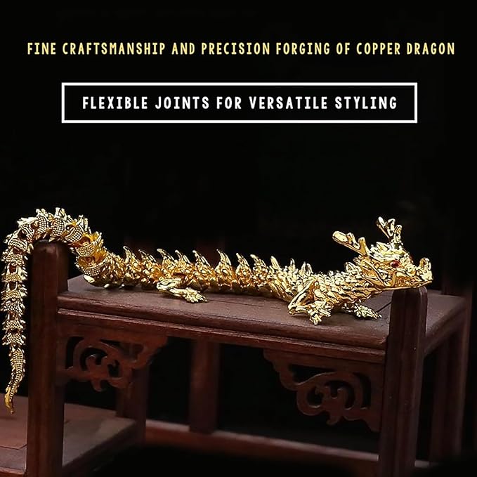 LIYAOLI 5 Pcs 3D Golden Dragon Decor, 9inch Chinese Dragon Sculpture, Hand-Polished Metallic Finish Art Piece, Zen Office Desk Decor, Premium Collectible Display