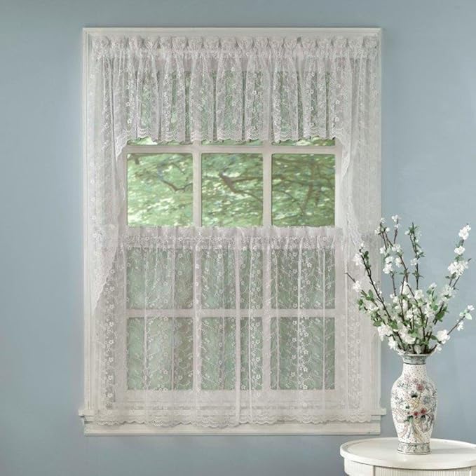 Kitchen Curtains for Windows ✅ 40+ Styles & Colors ✅ Swag, Valance, Tier Sets & Panels ✅ Cafe Curtains for Farmhouse, Rustic, Modern Décor, Priscilla White, Valance