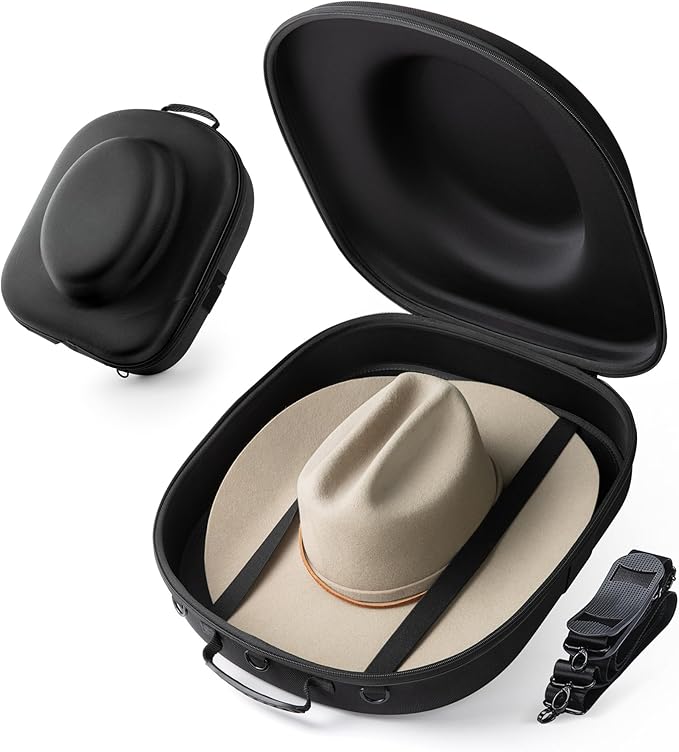 Cowboy Hat Travel Case – Crushproof Carrier for Cowboy, Panama & Tweed Hats with Carrying Handle, Shoulder and Luggage Strap, For Travel and At-Home Storage (Large)