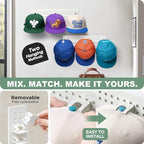 2 Pack Hat Organizer for Baseball Caps, Detachable DIY Hat Rack for Wall Hat Holder Hold up to 22 Hats, Baseball Cap Organizer Cap Holder Hat Hangers for Wall Closet Door Bedroom (C-White)