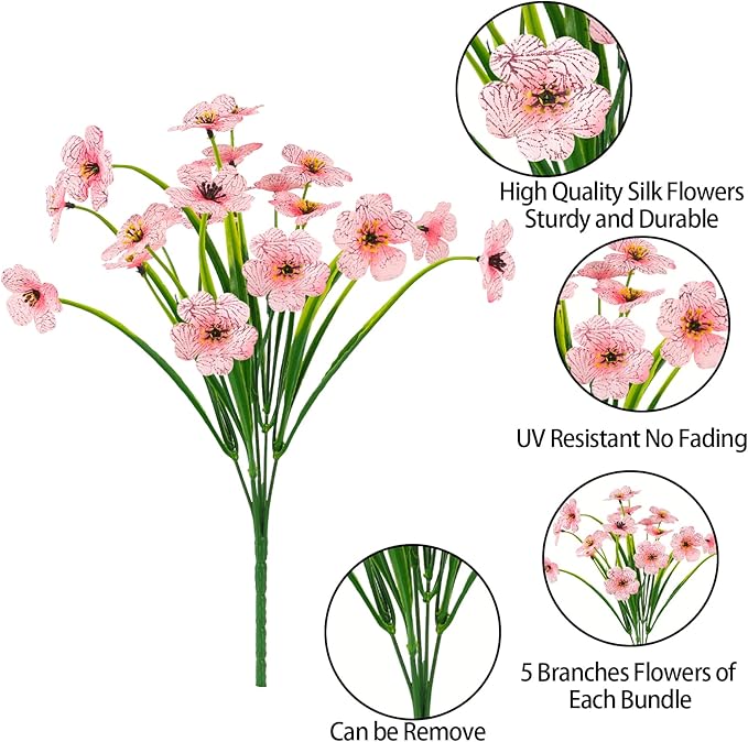 MACTING Artificial Flowers for Outdoors 12 Bundles Fake Flowers UV Resistant Faux Plastic Plants No Fade for Hanging Planters Window Patio Porch Garden Home Indoor Outside Decorations,Pink