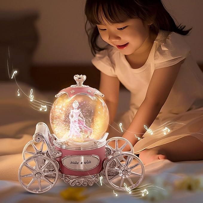 Cinderella Snow Globe for Girls, Music Box for Women with Color Changing LED Lights, Snowglobe Musical Boxes Gifts for Birthday Christmas Mother's Day Valentine's Day