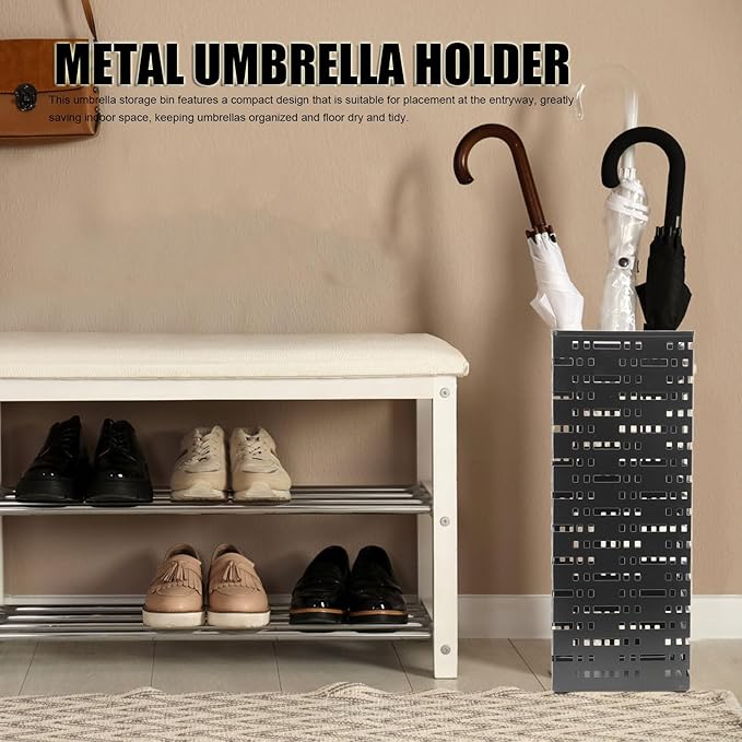 Umbrella Holder for Entryway, Umbrella Stand Freestanding, Metal Square Umbrella Rack Organizer, Black