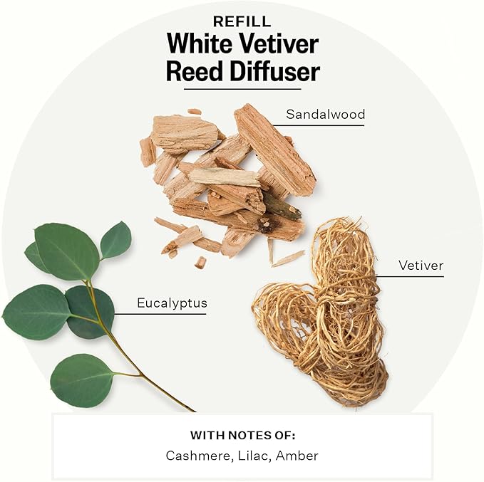 Apotheke Luxury Scented Oil Reed Diffuser Liquid Refill (White Vetiver) - Premium Home Fragrance Diffuser Refill Set with Sticks