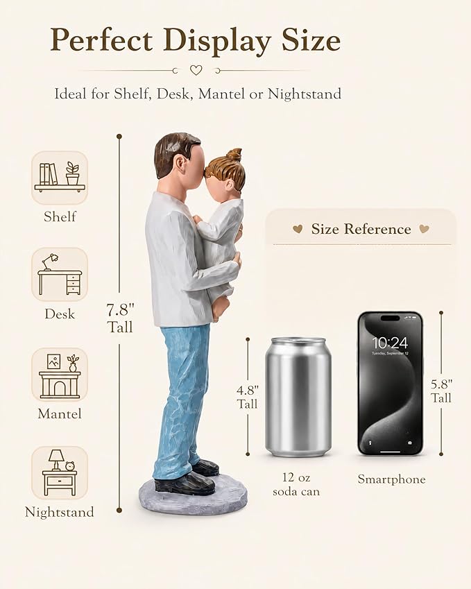 Father and Daughter Figurines, Dad Gifts from Daughter, Best Birthday Dad Gifts, Sculpted Hand Painted Statue, Perfect for Christmas, Thanksgiving, Fathers Day, Anniversary.