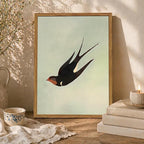 Framed Vintage Bird Wall Art, Sage Green Flying Swallow Pictures Wall Decor, Minimalist Japandi Nature Paintings Canvas Prints Modern Home Decor for Living Room Bedroom Bathroom Office 16x24 Inch
