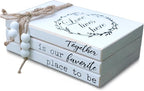 LIVDUCOT Decorative Books for Home Coffee Table Decor, Faux Books for Decoration, Modern Farmhouse White Wood Book Stack Decor for Shelf, Together is Our Favorite Place to Be Sign 7x5.5x2.5