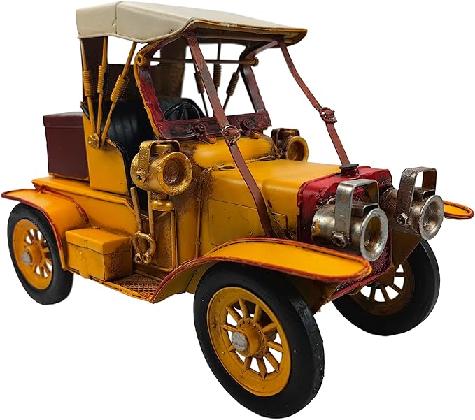 YCHTEWY-Iron Classic Yellow Vintage car Model Collectible Vehicle Decoration, Metal Vintage car Christmas Decor ，Unique Blend of Vintage, Rustic, Farmhouse Vintage car Decor for Table Top Decor. (F)