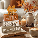 Lineshading 4 Pcs Fall Decoration for Home Wooden Maple Leaf Thanksgiving Table Centerpiece Thanksgiving Tiered Tray Decor Rustic Decorative Maple Leaf Block Signs Farmhouse Autumn Decor for Kitchen