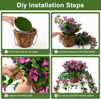 Homsunny Artificial Hanging Flowers Plants Basket for Outdoor Decoration,4 PCS Faux Silk Bougainvillea Vine Flowers Look Real UV Resistant for Outside Porch Patio Yard Garden Decor (Purple)