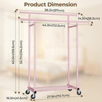 Double Rods Clothes Rack, Sturdy Rolling Clothing Rack, Portable Clothing Racks for Hanging Clothes - Metal Garment Rack Wardrobe Coat Rack for Bedroom Laundry Living Room, Pink