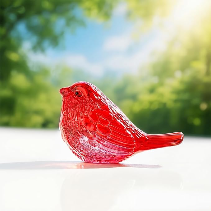 H&D HYALINE & DORA 2 Pack 3" Red Glass Bird Figurine Miniature Blown Glass Birds Bird Gifts for Bird Lovers Women Animals Collectible Figurines for Christmas Desk Table Decor