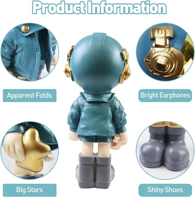 Dosker Astronaut Statues Spaceman Sculpture Polyresin Arts Gifts Light Blue Figurine Ornament Room Decor for Men,Home and Crafts Desktop Accessories Tabletop Decoration, Living Room, Office, Bookshelf