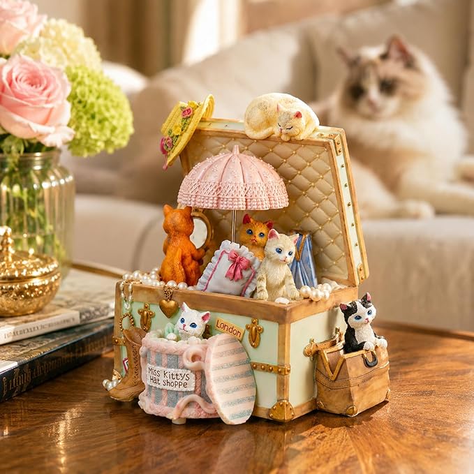 Cat Music Box Gift for Girlfriend Wife Daughter Grandma Granddaughter Sister Friends, Cute Kitty Musical Box Anniversary Birthday Gifts Kitten Lover Mother Day Present