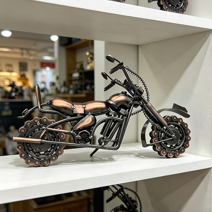 Motorcycle Gifts for Men & Women Bikers, 11.8" Handmade Metal Motorcycle Model, Vintage Motorcycle Decor for Man Cave, Garage, Home & Office