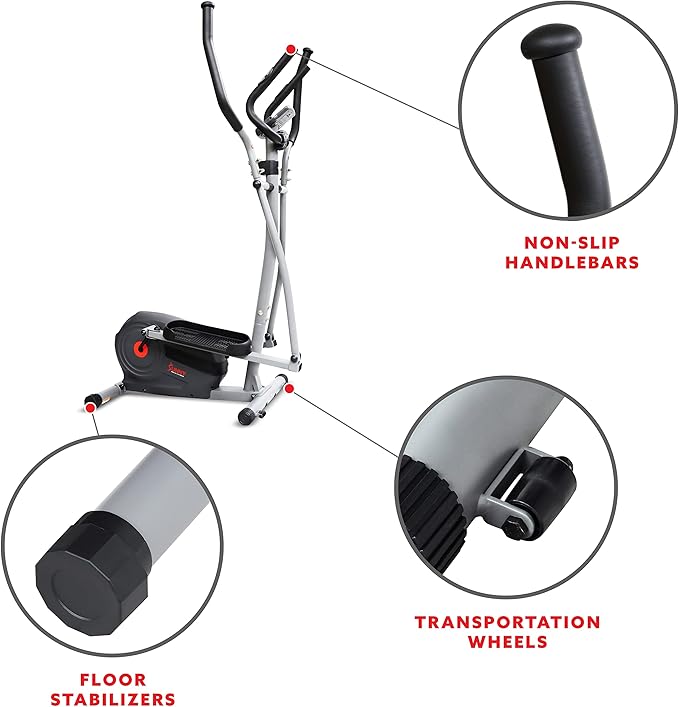 Sunny Health & Fitness Elliptical Exercise Machine, Silent Magnetic Fully Body Training with Pulse Rate Grips, LCD Performance Monitor Equipment for Home Gym, Adjustable Resistance SunnyFit App Access
