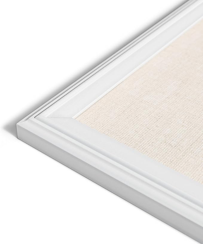 U Brands Farmhouse Bulletin Board, Linen Covered Corkboard with White Wood Frame, 30" x 20" (6711U00-01)