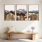 BINCUE Large Boho Mountain Wall Art Framed Mountains Wall Paintings Set of 3 Forest Mountain Sun Wall Decor Boho Landscape Artwork Rustic Mountains Art Prints for Living Room Bedroom Office Farmhouse 24x36 Inch Gift