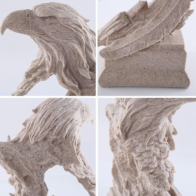 H&W Sandstone Bald Eagle Figurines - The USA's National Emblem - Statue Decoration for Home/Study/Living Room, Great Collectible Figurines, Best Gift for The Man, Sandstone Color (HH17-D4)