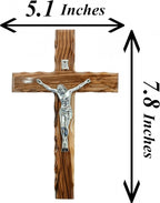 Zuluf 7.8" Olive Wood Latin Cross with Silver Plated Crucifix Christian Wall Gift from Bethlehem Holy Land CRS064
