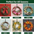 HappyFiller 15" Wreath Hanger for Front Door, Ultra-Sturdy Metal Over the Door Hook for Christmas, Easter & Seasonal Decor, Slim Fit Heavy Duty Single Door Hanger, Weather-Resistant, Matte Black