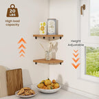 Fun Memories Corner Shelf Wall Mount Set of 2 - Solid Oak Wood Floating Corner Shelf with Cable Hole, 8.5in Rustic Design for Bedroom, Living Room, Kitchen (Natural)
