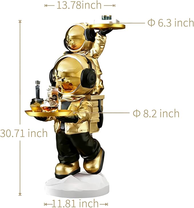 Large Astronaut Statue, Astronaut Sculpture, Astronaut Decoration, Cool Metal mask Decor, Floor Sculpture, Suitable for Living Room, Bedroom, Stores, etc., Tray can be Used for Storage