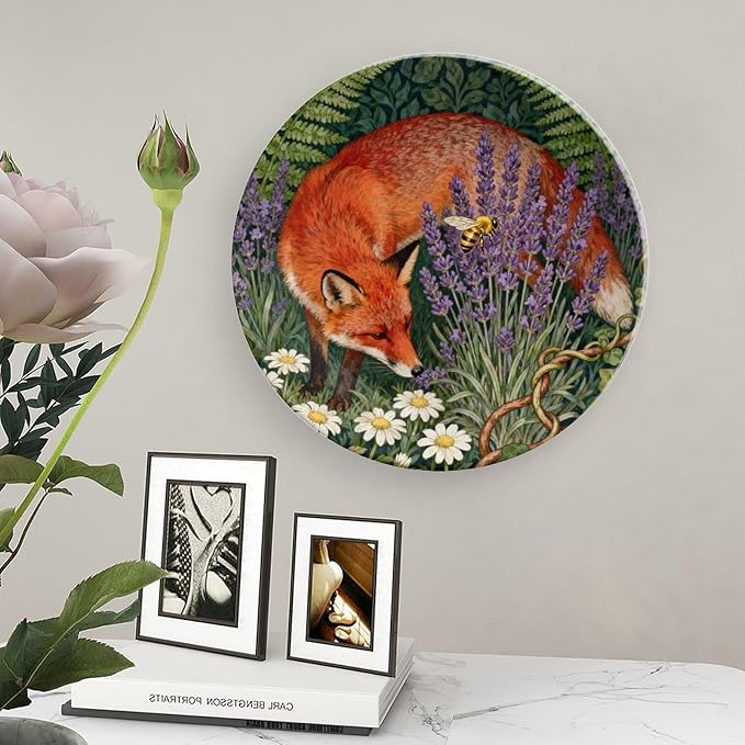 William Morris Lavender And Fox Ceramic Decorative Plate of 6", 7", 8", 10", Customize Christmas Design Porcelain Dessert Plate Set, Custom Gifts, Display Kitchen Decorations Wall, with Display Stand