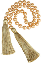 34 Inch Pearl Glass Bead Garland with Tassels - Elegant Boho Table Decor, Fringe Wall Hanging for Wedding, Party, Farmhouse Rustic Prayer Bead Home Decoration(1 Pack,Gold)