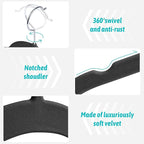 Premium Velvet Hangers 30 Pack - Space-Saving Closet Organizer for Clothes, Non-Slip Flocked Design, Ideal for Shirts and Coats (Black)