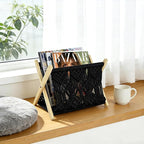 Boho Macrame Magazine Holder,Hand-Woven Magazine Rack for Home Office Desktop, Storage Basket for Letters, Magazines, Books and Newspapers (Black)