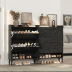 Shoe Storage Cabinet, Shoe Organizer with 2 Flip Drawers, Hidden Shoe Storage for Entryway, Freestanding Shoe Cabinet Organizer with Open Storages, Black SHHB9401