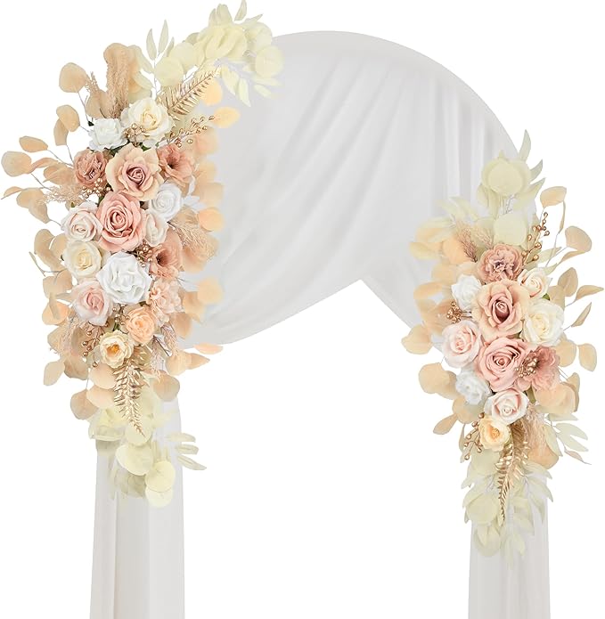 Ting's time Wedding Arch Flowers Artificial Silk Large Flower Swag Boho Styles Reception Backdrop Floral Decor for Wedding Party Ceremony, Pack of 2 (Beige)