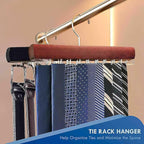 2Pack Tie Rack Hanger for Closet, Sleek Tie Organizer for Men with 18 Upgraded Folding Hooks, Space-Saving Tie Holder, Tie and Belt Hanger for Closet (Mahogany)