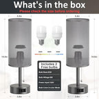 Fenmzee Dark Grey Bedside Table Lamps Set of 2-3 Color Temperatures Pull Chain Lamp with AC Outlet Charging Port, Small Round Night Stand Lamps for Bedroom, Bed Side Light with E26 LED Bulbs