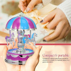 Healifty Rotating Carousel Music Box Luminous LED Light Vintage Design and Musical Figurines for Girls and Romantic Occasions