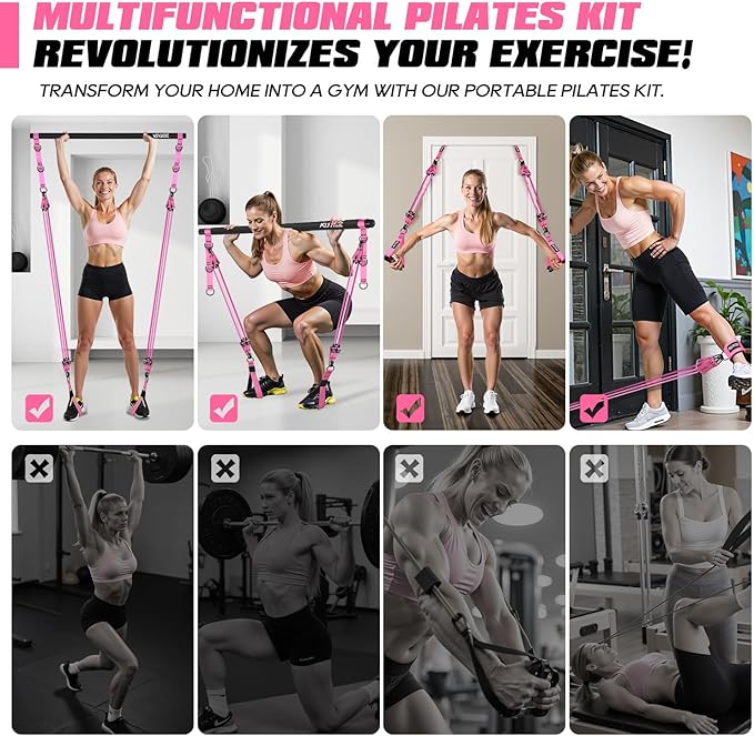 Pilates Bar Kit with Resistance Bands, Heavy Duty Pilates Equipment for Men, Training Bands with Handles for Legs, Hip, Back, Arm, Abs, Chest, Shoulders, Portable Home Gym Workout Equipment