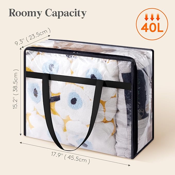 Lifewit 4 Pack Clear Clothes Storage Bags, 40L Plastic Blanket Storage Bag, Vinyl Foldable Moving Bags with Zipper, Closet Organizers and Storage Containers for Bedding, Duvet, Comforter