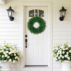 U'Artlines 17" Spring Summer Wreath for Door Green Boxwood Wreath Greenery Hanging Garland for Home Wedding Wall Window Decoration Green＆Brown