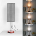 Dott Arts 18" Table Lamp for Bedroom, 3-Color Bedside Lamps with Pull Chain, Bedroom Table Lamps for Nightstand,AC Outlet Small Lamp for Living Room, Bulb Included Grey