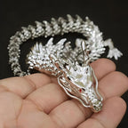 LIYAOLI 3D Printed Metal Articulated Chinese Dragon Figurine Statue Bookshelf Decor 15 Inch Silver Flexible Joints Luck Dragon for Home Office Desk Decoration