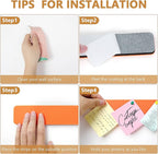 5 Pack Felt Pin Board Bar Strips Bulletin Board for Bedrooms Offices Home Wall Decoration, Notice Board Self Adhesive Cork Board with 35 Push Pins for Paste Notes, Photos, Schedules (Multi-Color)