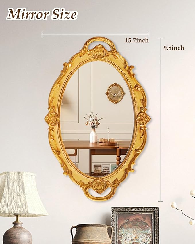 XPXKJ Gold Mirror Tray Vintage Vanity Tray for Dresser Perfume Storage Decorative Mirrored Glass Tray Coquette Room Decor, Bedroom, Bathroom Oval Antique Serving Makeup Organizer