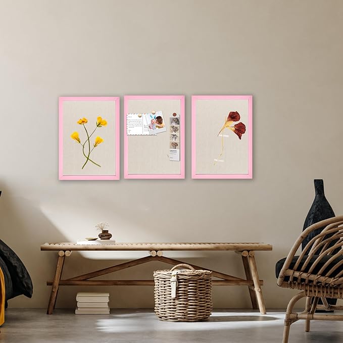 Small Linen Bulletin Board,10.2"x14.2" Pink Wood Frame Bulletin Boards,Beige Linen, Pin Board for Home Kitchen Office Decorative(PK-2636)