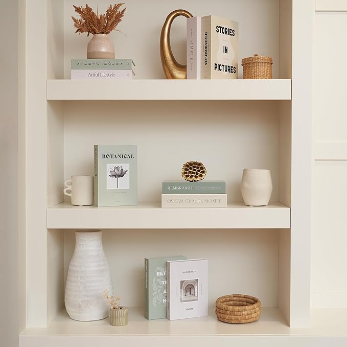 Beautiful Decorative Books - Set of 9 Boxes Enhance Your Coffee Table, Bookshelf or Mantel Shelf Decor - Aesthetic Fake/Faux Books for Modern Home Decoration, Photo Storage and as a Keepsake Box