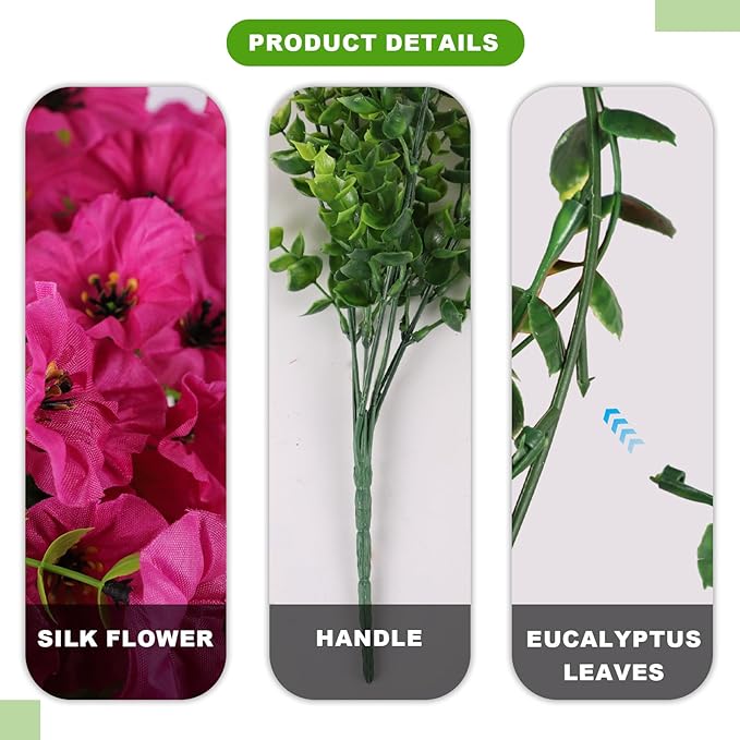 12 Bundles Morning Glory Artificial Flowers for Outdoor Decoration UV Resistant Fake Plastic Plants Artificial Greenery for Indoor Outdoor Garden Patio Window Box Home Decor