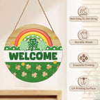 Happy St. Patrick's Day Rainbow Wooden Hanging Sign 12x12 Inch St. Patricks Day Welcome Shamrock Wreath Sign for Front Door Decor,Irish Spring Farmhouse Wood Wreath Indoor Wall Hanging Decoration