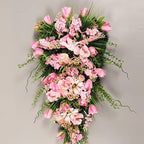21.65In Spring Teardrop Swag, Artificial Floral Swag with Green Leaves, Easter Teardrop Wreath Front Door Swag, Decorative Teardrop Garland for Front Door Porch Wall (A)
