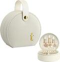 COLLECTIVE HOME - Travel Jewelry Case, Elegant Half-Moon Design with Gold Monogram, Detachable Handle, Personalized Accessory Organizer, Gift for Fashion-Forward Women and Teens (t)